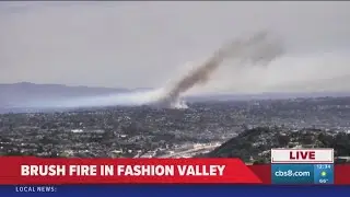 Fire crews battling brush fire near Fashion Valley in San Diego on Tuesday