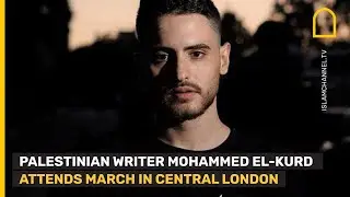 Mohammed el-Kurd speaks at the 500,00-strong London Palestine march