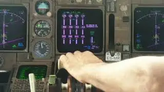 Cockpit view of BOEING 747  starting engines, taxi and TAKEOFF