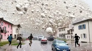 6-Inch Hail Devastates Europe! Giant Hailstorm Destroys Cars and Homes in France & Italy!