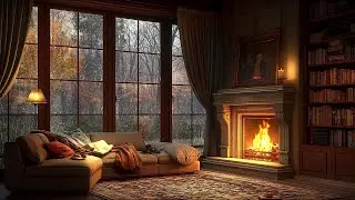 Listen to the Rain, Thunder & Fireplace in the Cozy Cabin | Rain Sounds at Night for Sleep, Relax