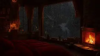 Sleep Ambience in the Rainy Night🌧️Fireplace Burning & Rain on Window🌿Rain Sounds for Sleeping