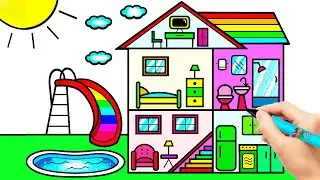 РИСУНОК ДОМА С БАССЕЙНОМ 🏡🌳🌞🚗КАК НАРИСОВАТЬ ДОМ - МАШИНУ - ДЕРЕВО - СОЛНЦЕ - ВИЛЛУ😍ЛЕГКОЕ РИСОВАНИЕ
