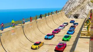 Mega Ramps epic skate jumping Mount Chiliad GTA V Heroes Sportcars Marvel vs DC parachute jump