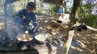 Acampamos na MATA, pescamos e preparamos o almoço delicioso non fogão de lenha#mererofishing