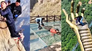 😱Scariest Cliff-side Glass Walkway😂People dare to walk, Amazing chinese landscape