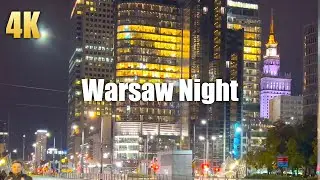 NIGHT WALK IN WARSAW 🇵🇱 POLAND (Street Views in Ultra HDR 4K) Walking Tour Video September 2022