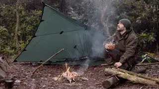 SOLO WINTER CAMP - Shelter, Long Fire, Axe, Bushcraft, Canvas Backpack