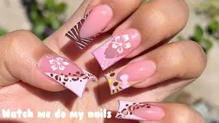 Hello Kitty Summer Nails | French Tips + Easy Nail Art | Acrylic Nails Tutorial