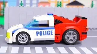 Lego Wrong Cars Brick Building fire truck and police car Animation for Kids