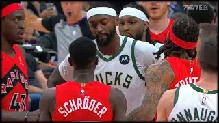 Dennis Schroder & Jae Crowder mini altercation - Raptors vs Bucks | Nov 1, 2023