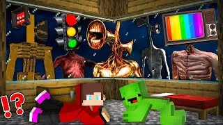 JJ and Mikey SURROUNDED by ALL SIREN HEAD in Minecraft Challenge Maizen Security House