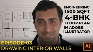 Engineering 1500 SqFt 4 BHK Floor Plan in Adobe Illustrator - Episod 03 - Drawing Interior Walls