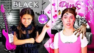 Nastya play Pink vs. Black Challenge with Wednesday