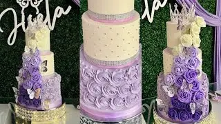 Traditional Lavender Buttercream Rosette Butterfly Quinceanera Cake | Cake Decorating Tutorial