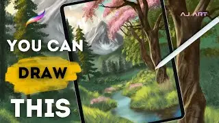 PROCREATE Landscape Drawing Tutorial | Drawing TREES on Procreate Step by Step