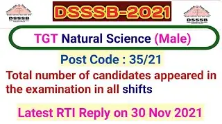 Total Number of Candidates Appeared in DSSSB TGT Natural Science (Male) 2021 Exam. Latest RTI Reply.