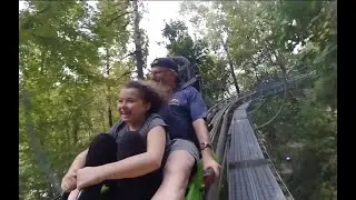 Riding on the Moonshine Mountain Coaster with my Granddaughter