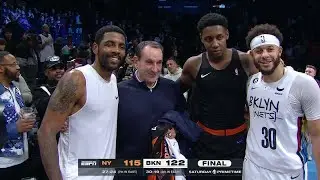 Coach K greeted by former Duke stars Kyrie irving, Seth Curry & RJ Barrett | NBA on ESPN