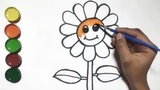 How to draw and colour flower - easy flower drawing // colouring and painting, kids art