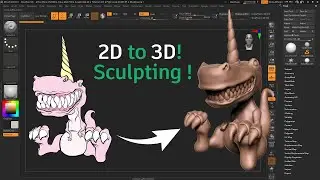 2D to 3D! Sculpting a Unicorn Dino From Start to Finish! Zbrush timelapse