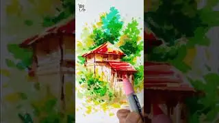 Village Scenery Coloring Art #shorts #art #painting