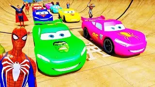 TRANSPORTING PIXAR CARS & FRUITS WITH COLORED & JOHN DEERE vs CLAAS vs TRACTORS - BeamNG.drive