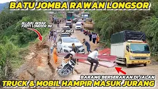 Jomba Rock is Prone to Landslides || Trucks and cars reverse almost into a ravine