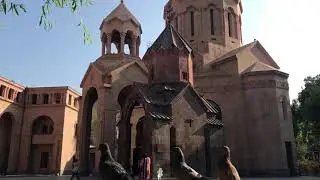 Pigeons in the yard of Saint Anna Church and Katoghike Holy Mother of God Church, Yerevan, Armenia