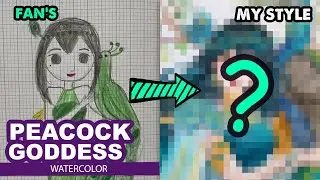 DRAWING PEACOCK GODDESS | #6 Redraw fan’s painting | Huta Chan