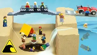 Tsunami Triple Dam Breach Surprise Sinkhole Experiment - Wave Machine VS Lego City National Park