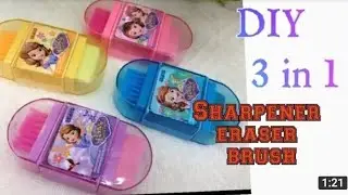 DIY 3 in 1 sharpener,brush and eraser without plastic/How to make 3 in 1 sharpener,eraser and brush/