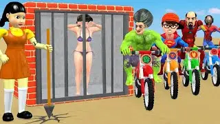 Scary Teacher 3D vs Squid Game Become Superhero Help Tani Escape Prison Challenge