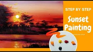 Simple Way to Paint Sunset | A Red Sunset | Acrylic Painting