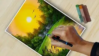 Tricks To Draw Realistic 😱 TREES, SKY, WATER (step by step) Tutorial - Soft Pastel Drawing