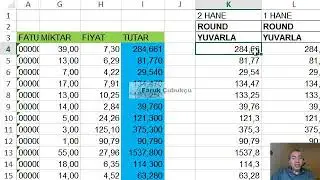 Excel YUVARLA (ROUND) Fonksiyonu