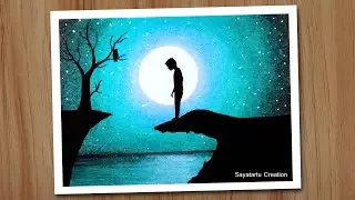 How to draw a sad lonely boy, Oil pastel drawing for beginners, moonlight drawing