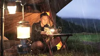 SOLO Camping in the Heavy RAIN || Sleep, Relax and Eat in the Tent || Rain ASMR