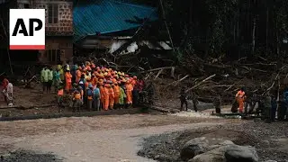 Aerial footage shows rescue workers and damage caused by landslides in Kerala, India