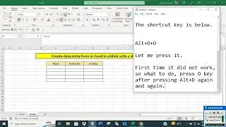 Create data entry form in Excel in a blink with shortcut key