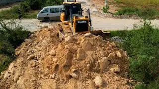 Incredible Project Building Road By SHANTUI DH17c2 Dozer Pushing Soil & 10Wheels Truck Dumping Soil