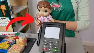 Baby Alive Abby goes to work at the Grocery store with mommy