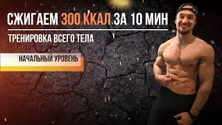 Сжигаем 300 ккал за 10 минут. Тренировка всего тела начального уровня в домашних условиях.