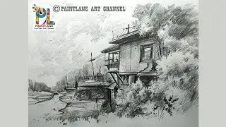 Drawing and Shading Wooden House with Pencil | Step by Step Pencil Art