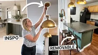 KITCHEN MAKEOVER *Renter-friendly island DIY & pendant lighting* ✨