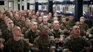 Marine Corps Recruits Meet their Senior Drill Instructor on Parris Island, S C , June 2024