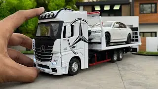 Unboxing a Mercedes-Benz Actros Car Carrier Truck Diecast Model | Delivering Mini Cars