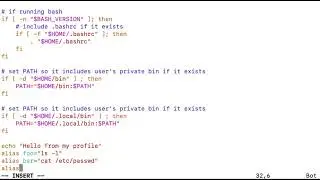 Linux: A demo of using the .profile and aliases.