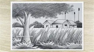 Beautiful Nature Drawing with Pencil , Autumn Season Scenery Drawing Easy