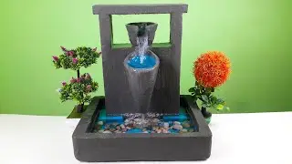 DIY Creative Modern Design Indoor Water Fountain At Home Using Cement And Thermocol